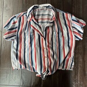 Hollister Red and Blue Striped Button Down Shirt